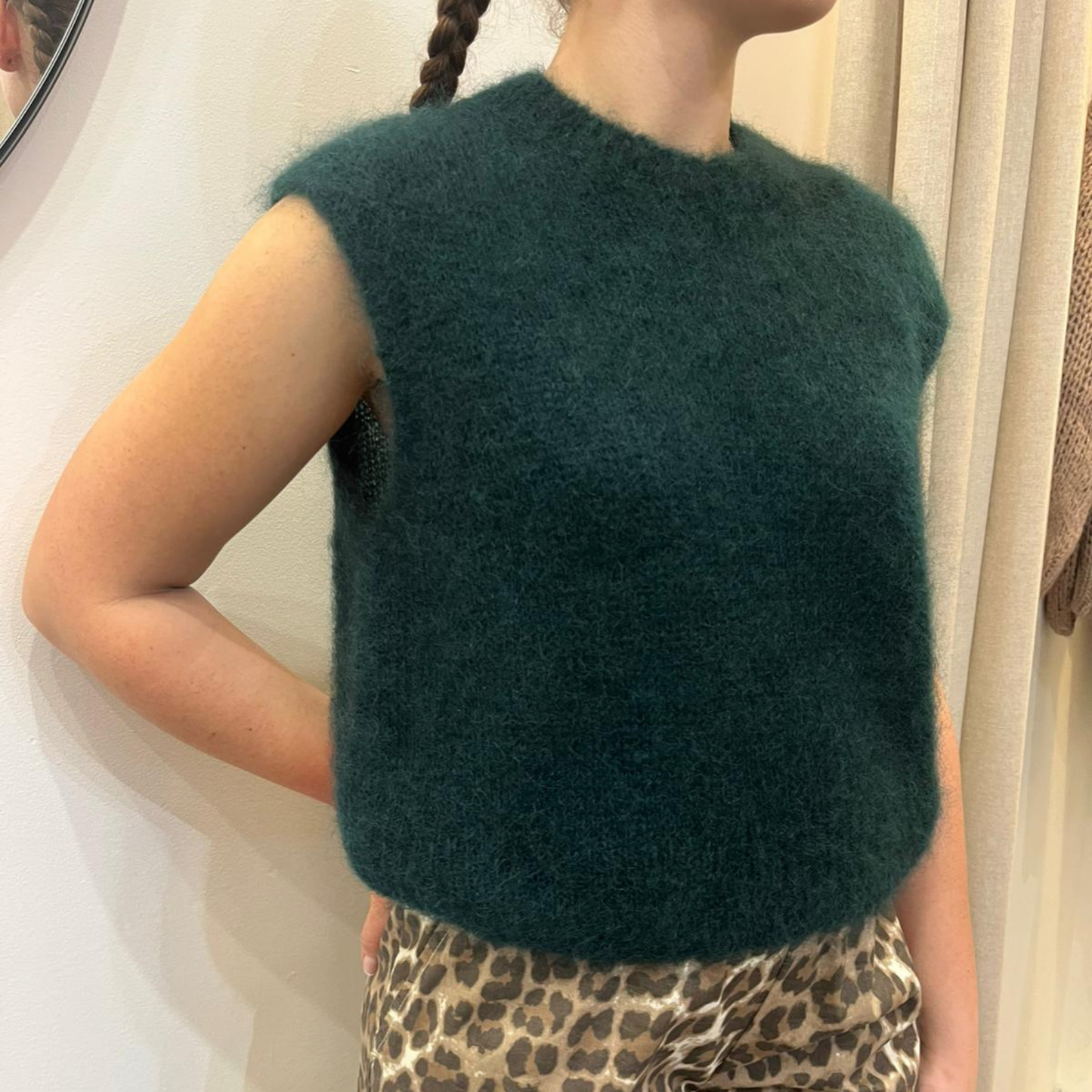 Monika Cropped Mohair Vest - Forest Green