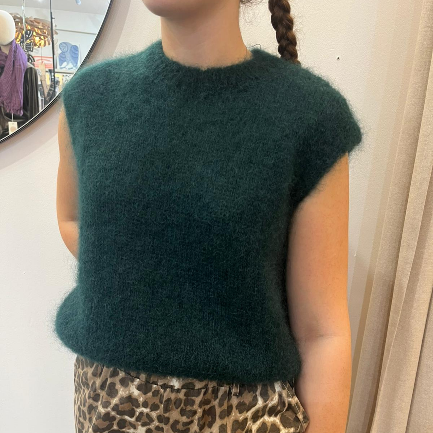 Monika Cropped Mohair Vest - Forest Green