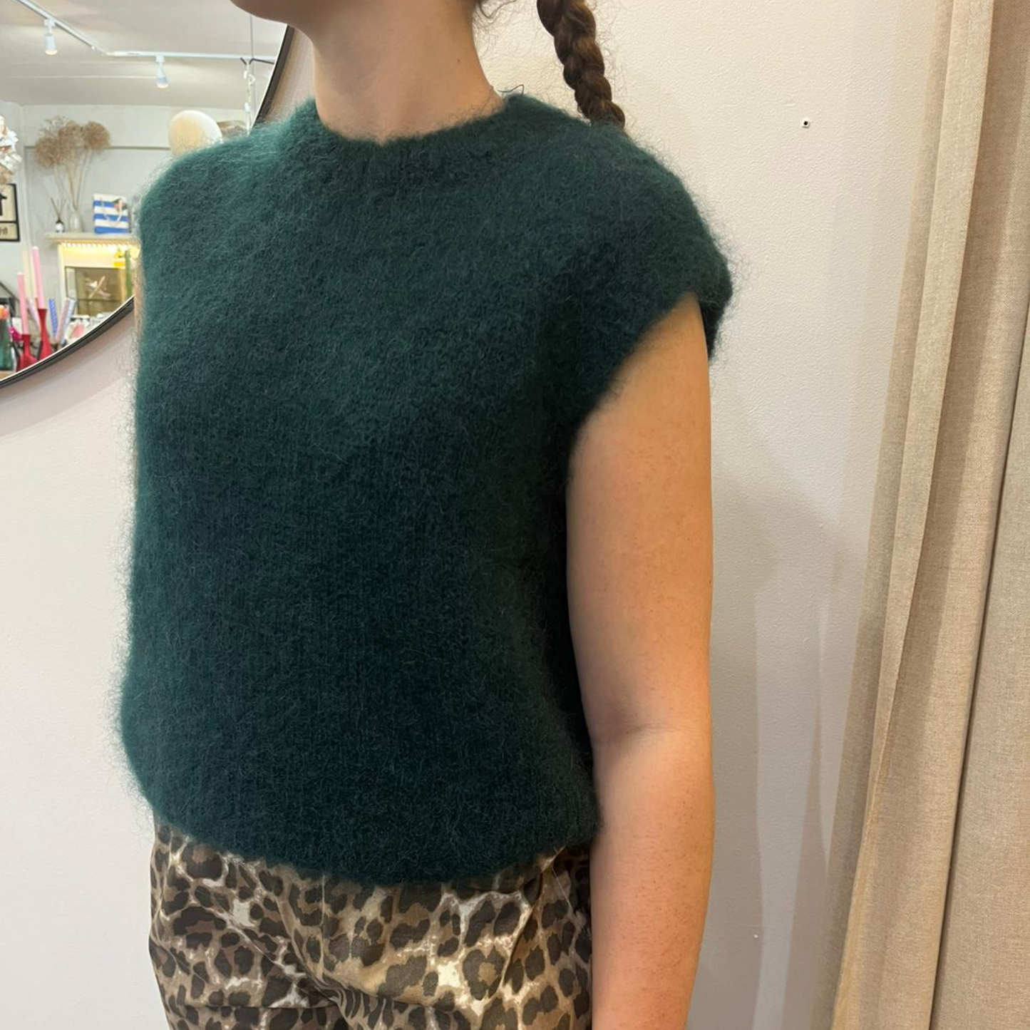 Monika Cropped Mohair Vest - Forest Green