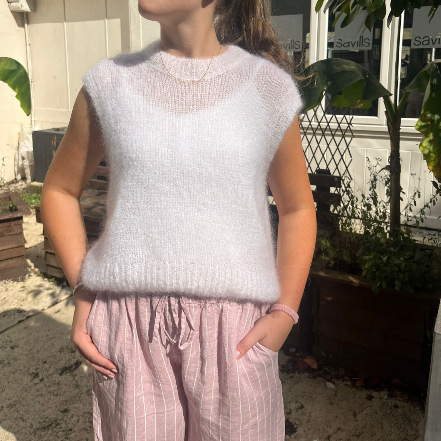 Monika Cropped Mohair Vest - White