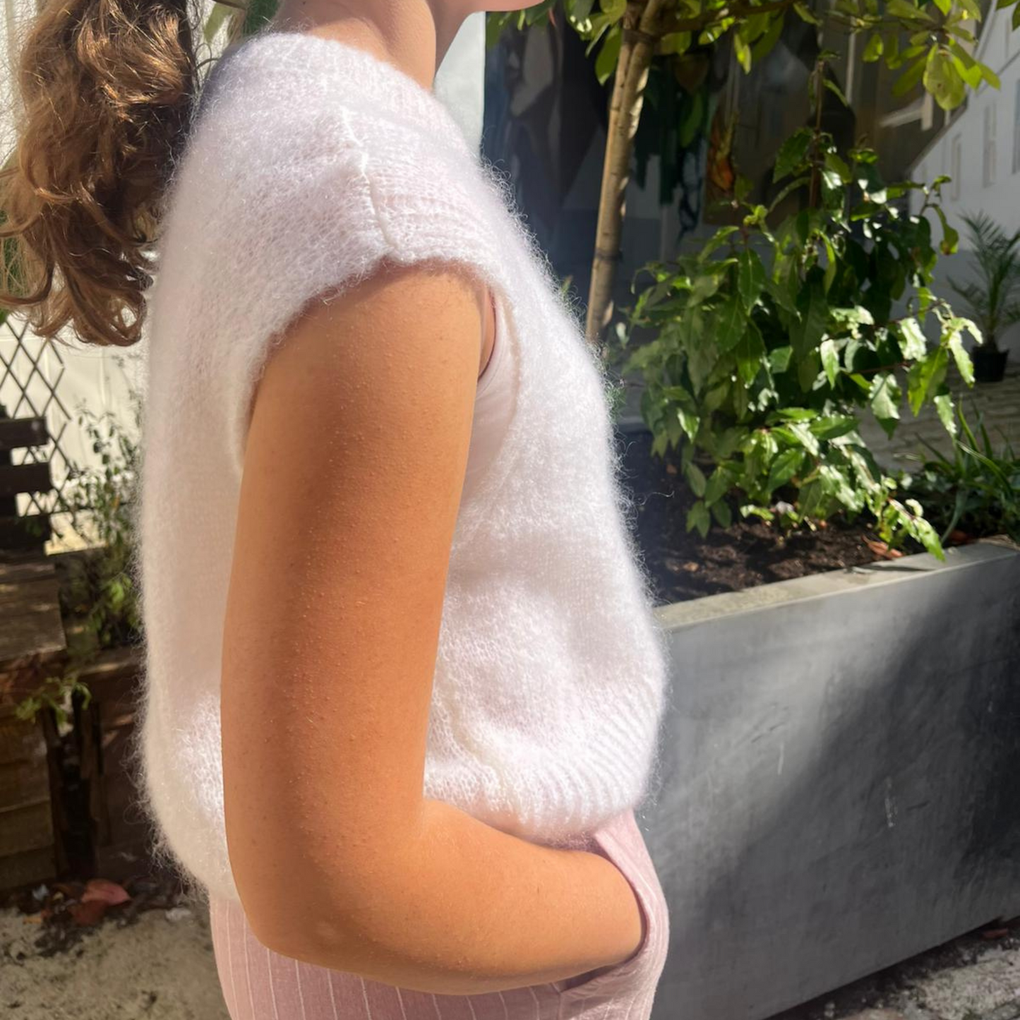 Monika Cropped Mohair Vest - White
