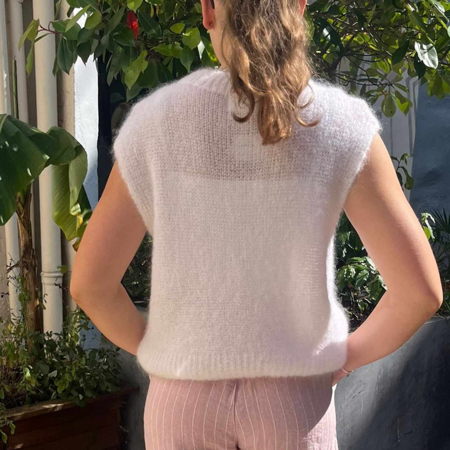 Monika Cropped Mohair Vest - White