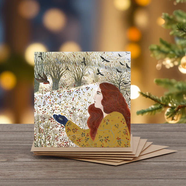 Green Pebble Set of 6 Christmas Notecards - A Treat For The Robin