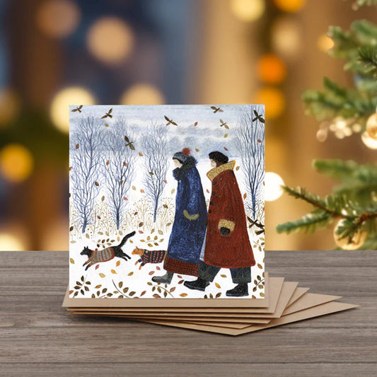 Green Pebble Set of 6 Christmas Notecards - Bounding Forth In A Fabulous Winter Coat