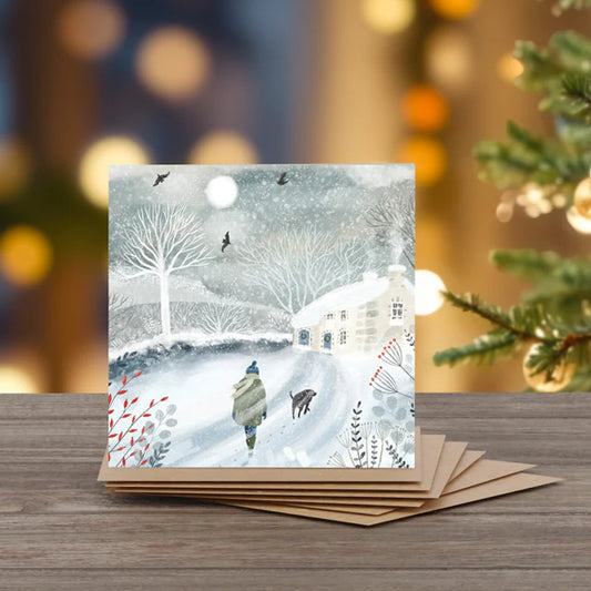 Green Pebble Set of 6 Christmas Notecards - The Snow Walk