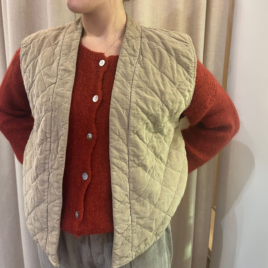 Needlecord Quilted Gilet Jacket - Camel Brown