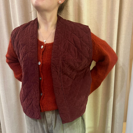 Needlecord Quilted Gilet Jacket - Violet Red