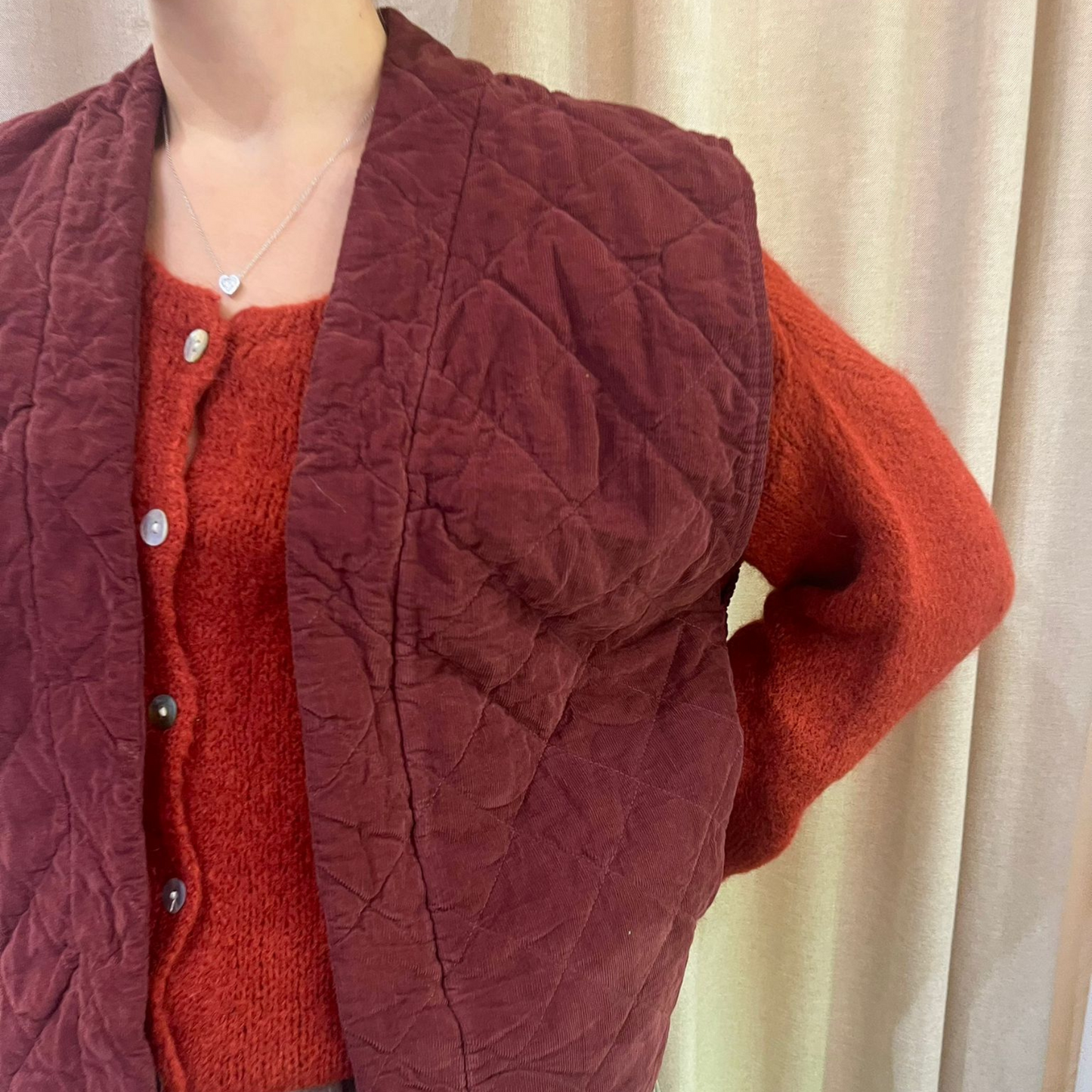 Needlecord Quilted Gilet Jacket - Violet Red