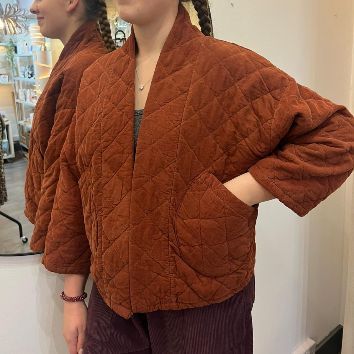 Needlecord Quilted Jacket - Rust