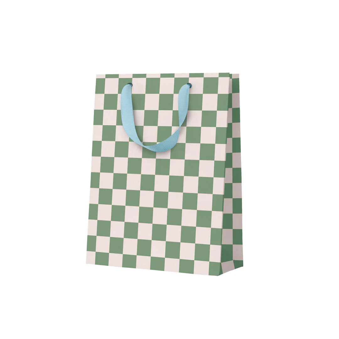 Medium Gift Bag - Khaki Green Checkerboard