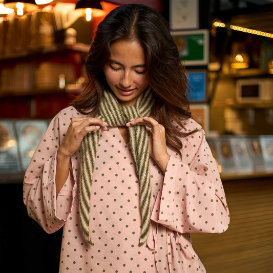 Dell Pointelle Triange Scarf - Lime Green Stripe