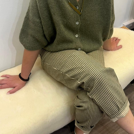 Olive Striped Jeans - Green