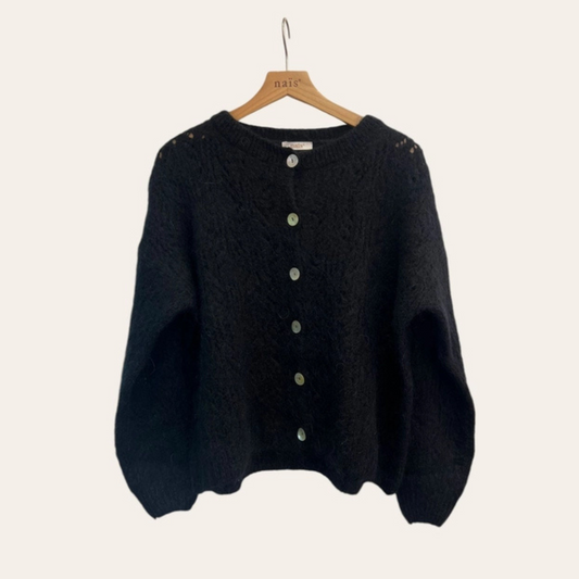 Openwork Mohair Blend Cardigan - Black