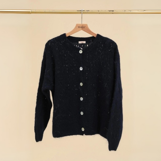 Openwork Mohair Blend Cardigan - Black