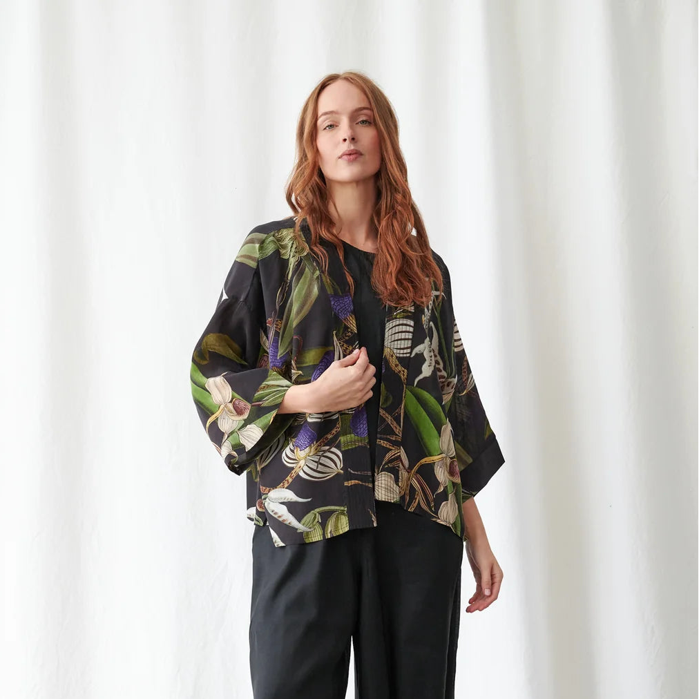 Crepe Kimono - Orchid Black