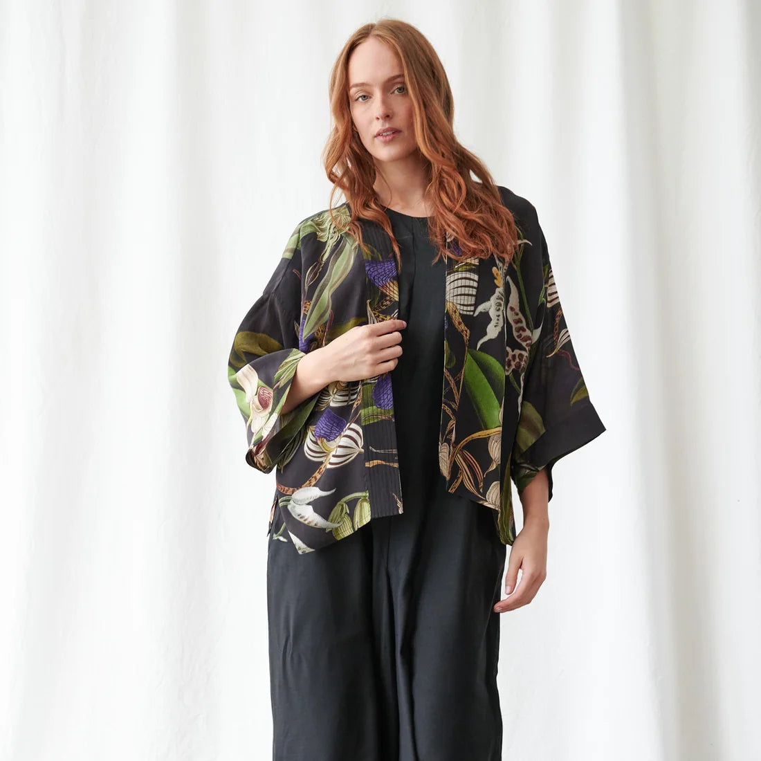 Crepe Kimono - Orchid Black