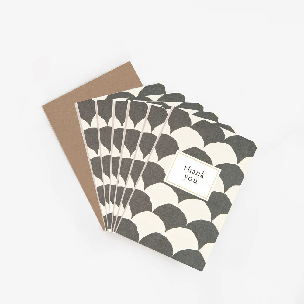 Pack of 6 Notecards - Thank You Mono Scalloped