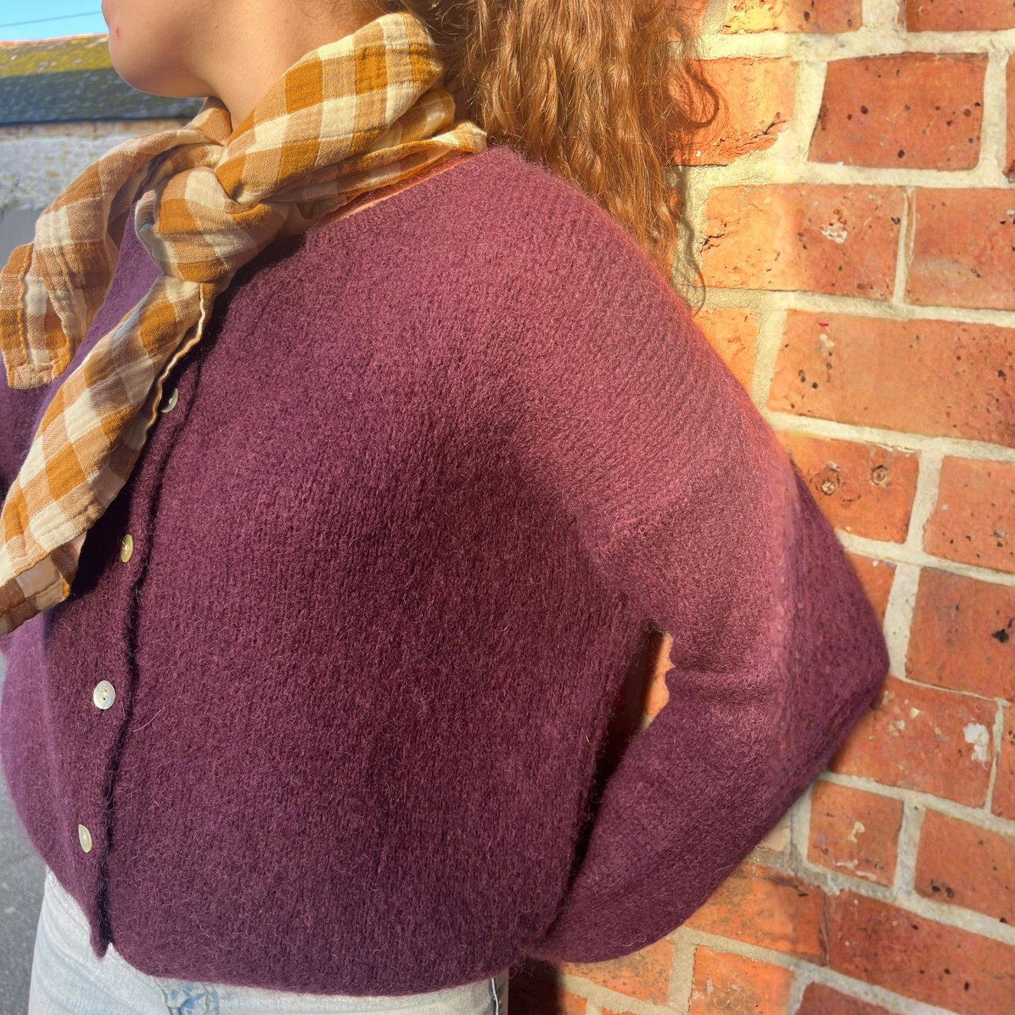 Mohair Blend Button Through Cardigan - Prune