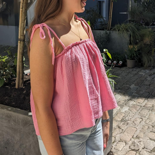 Kacie Cropped Tie Strap Top -  Pink