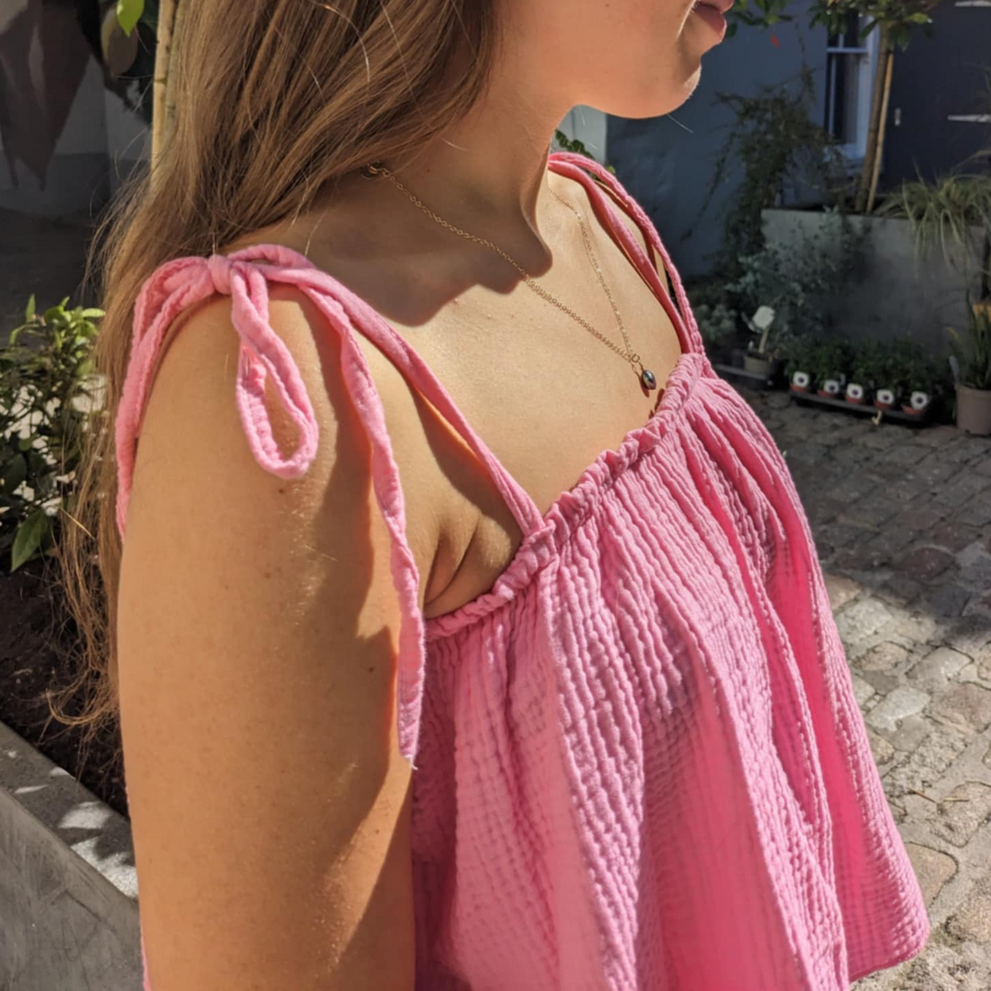 Kacie Cropped Tie Strap Top -  Pink