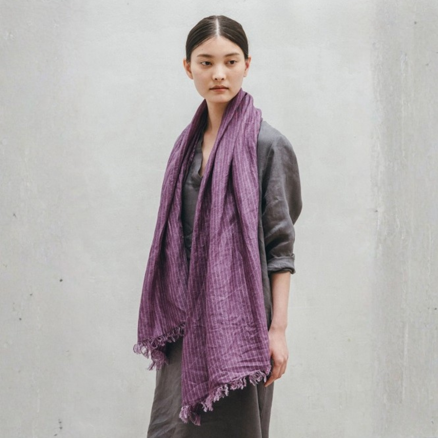Linen Scarf - Purple Stripe