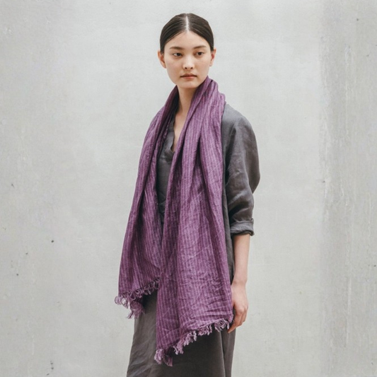 Linen Scarf - Purple Stripe