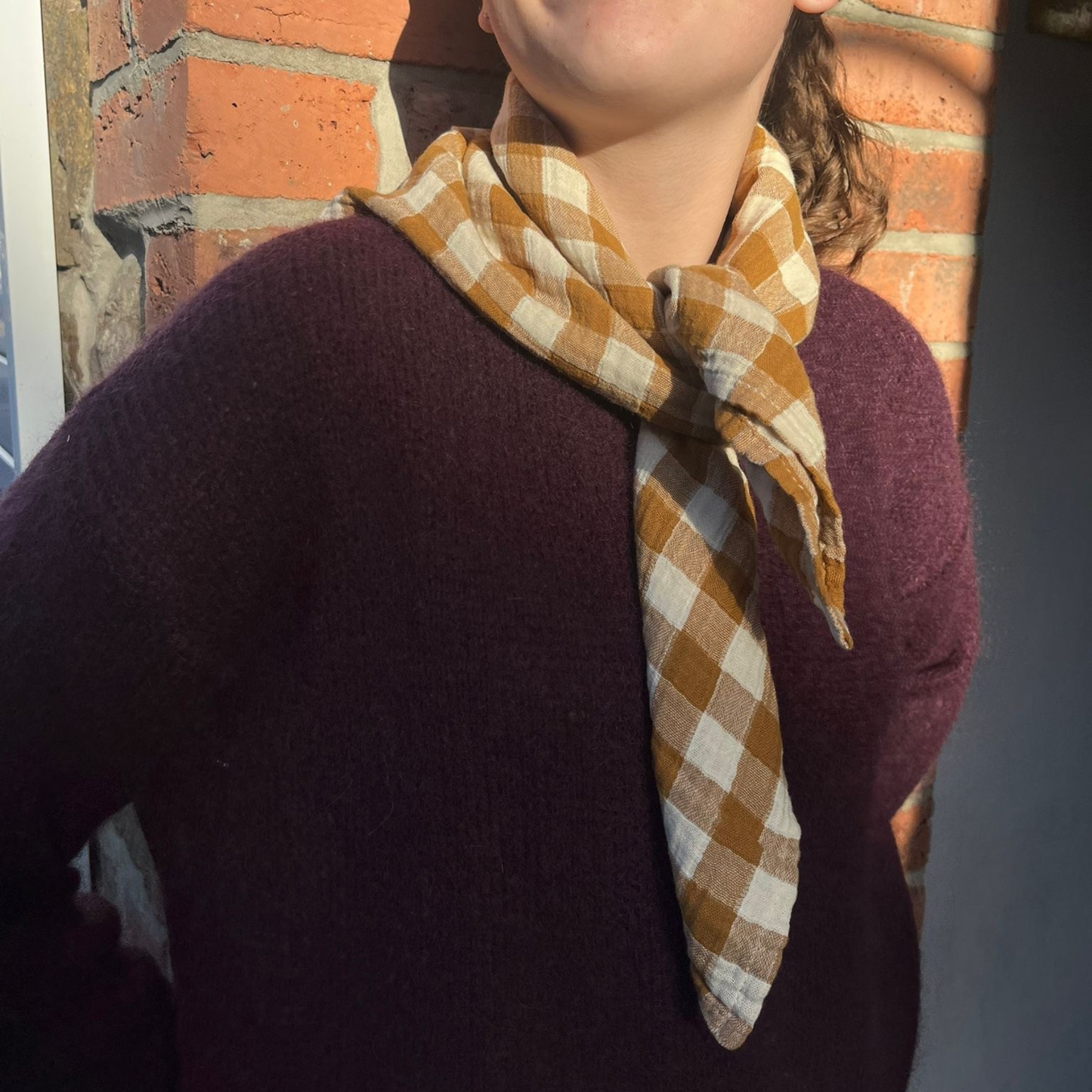 Square Scarf - Caramel Gingham Check