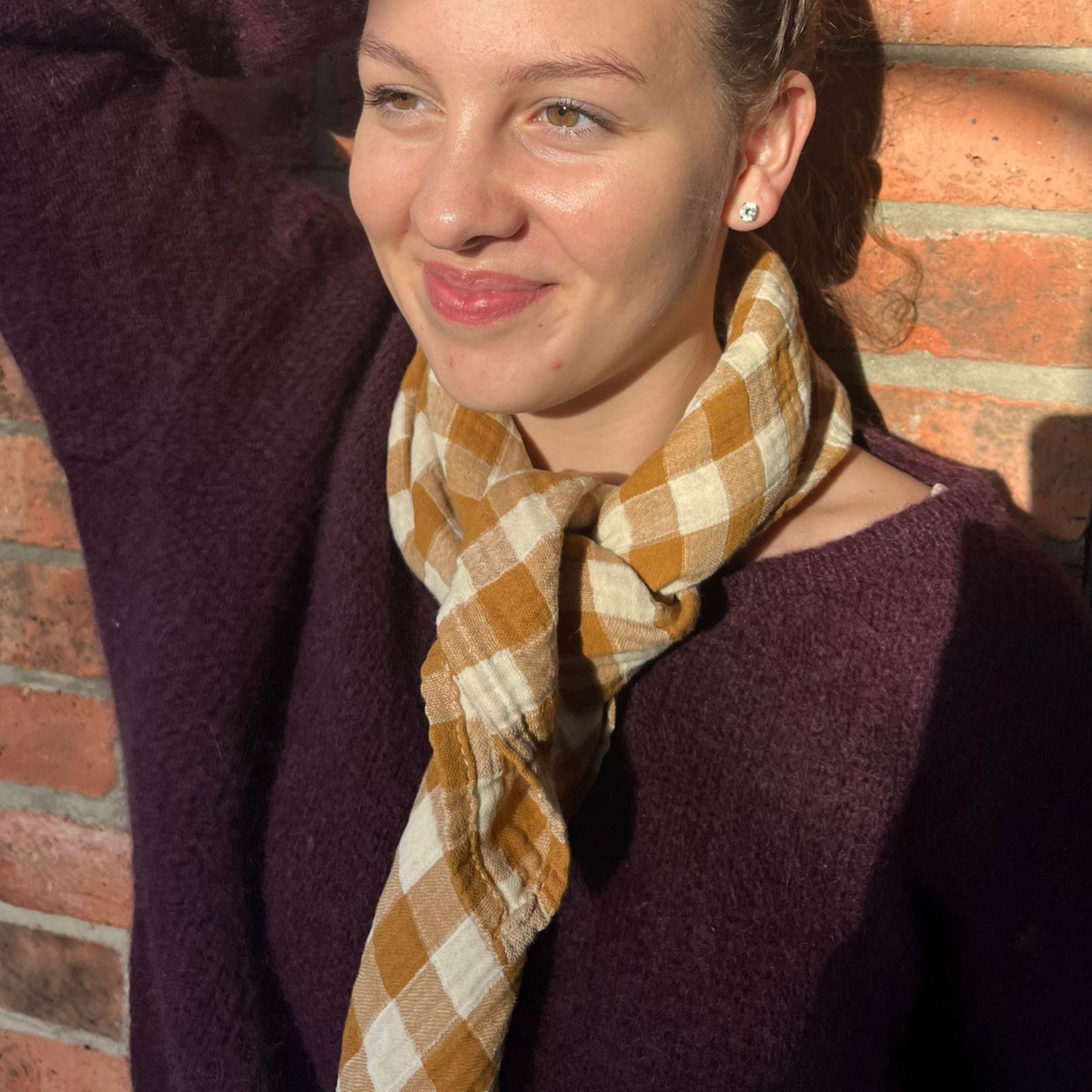 Square Scarf - Caramel Gingham Check