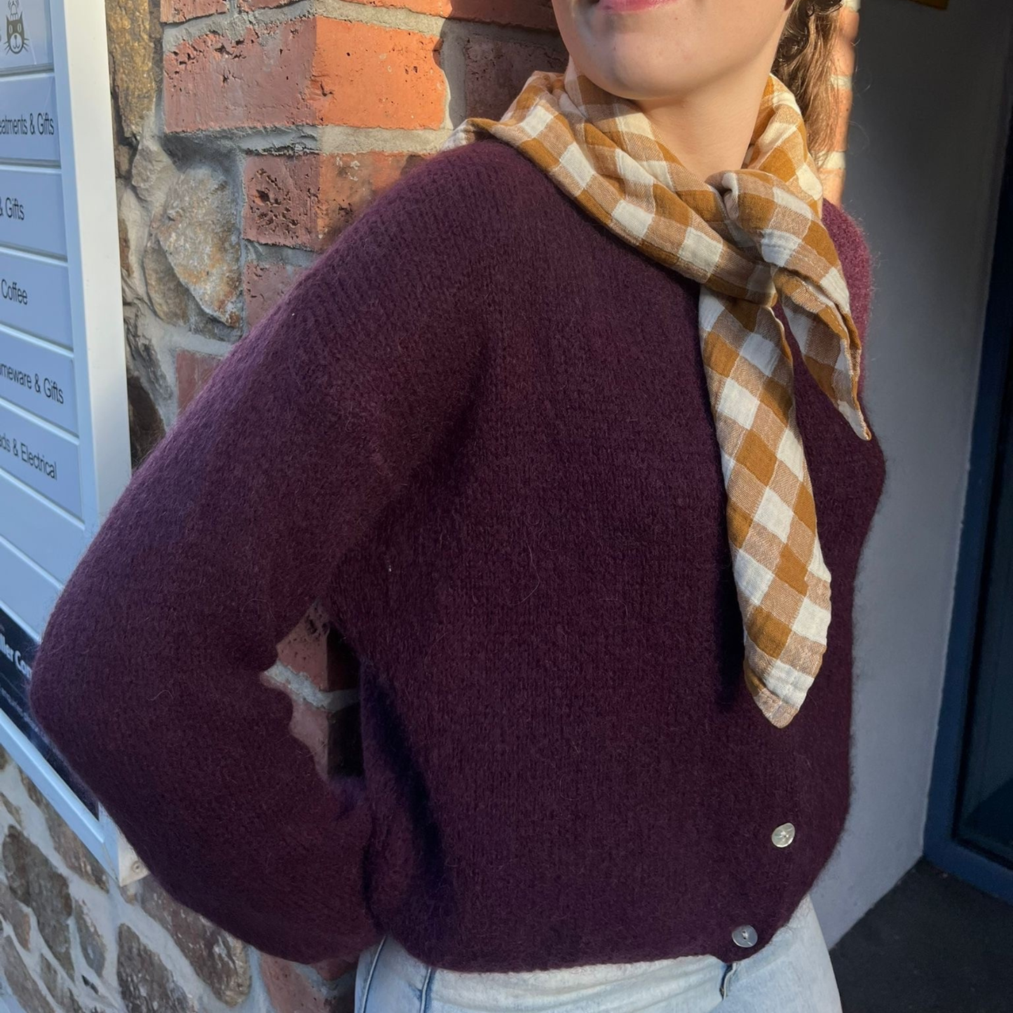 Square Scarf - Caramel Gingham Check