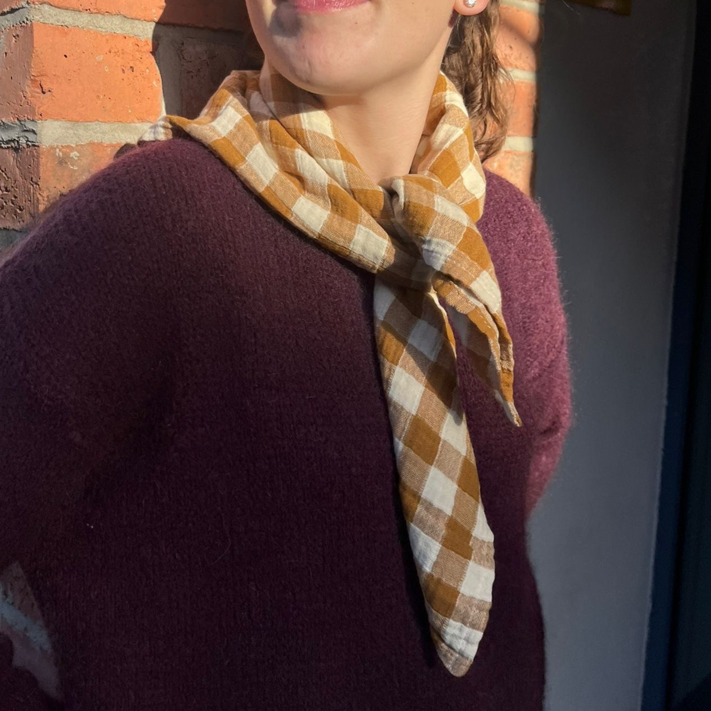 Square Scarf - Caramel Gingham Check