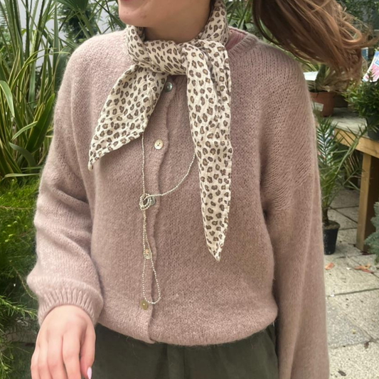 Square Scarf - Greige Mini Leopard