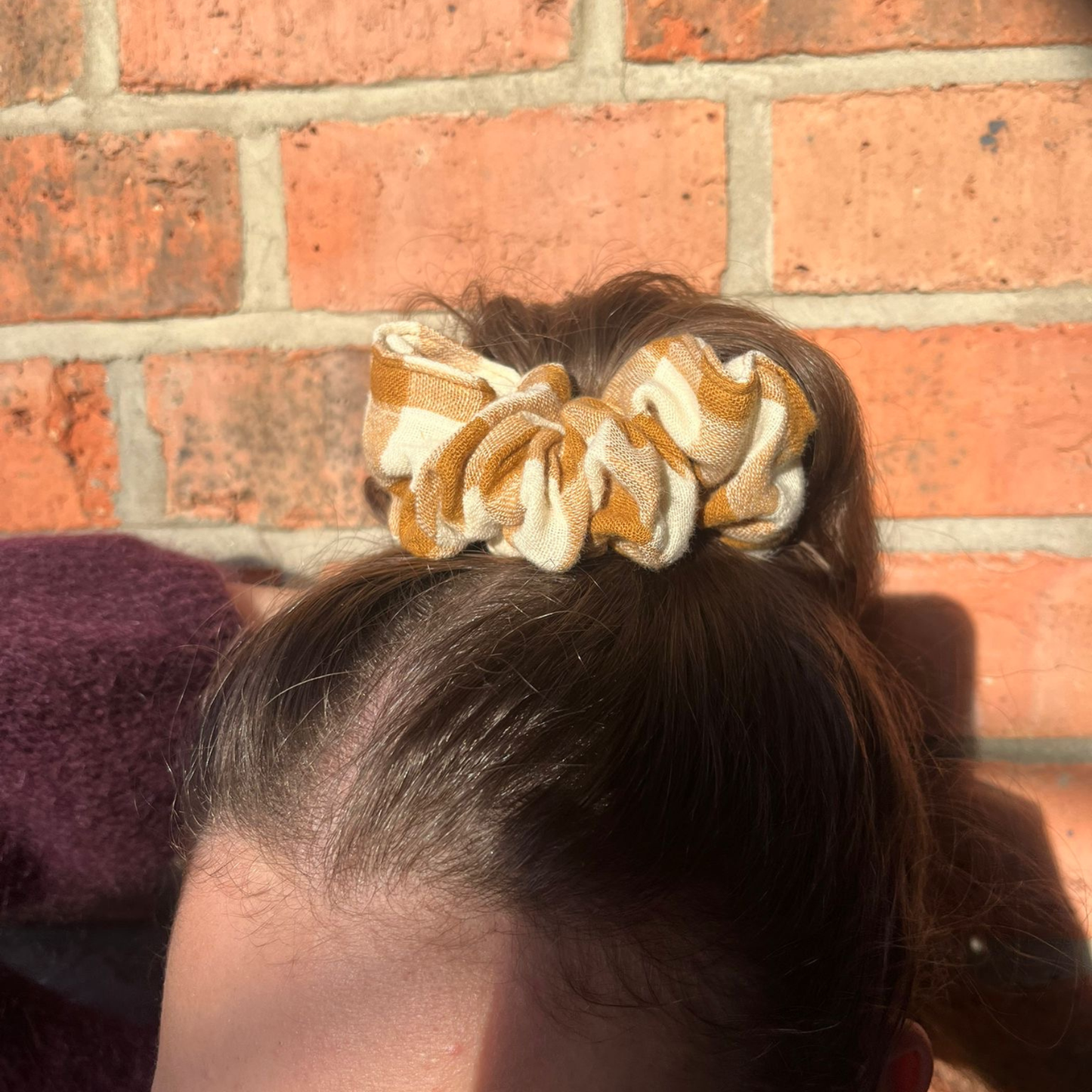 Hair Scrunchie - Caramel Gingham Check