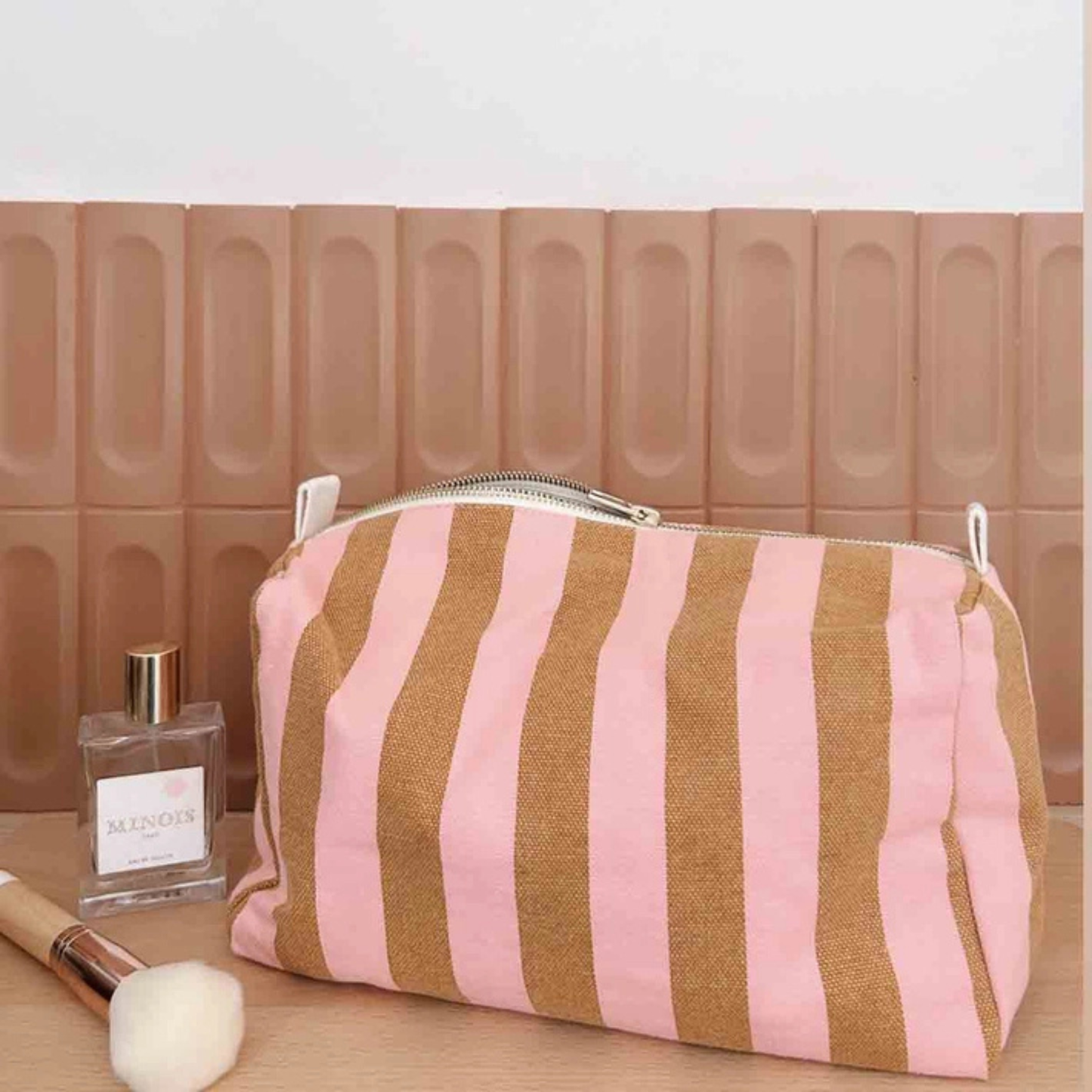 Vic Wash Bag - Caramel and Strawberry Stripes