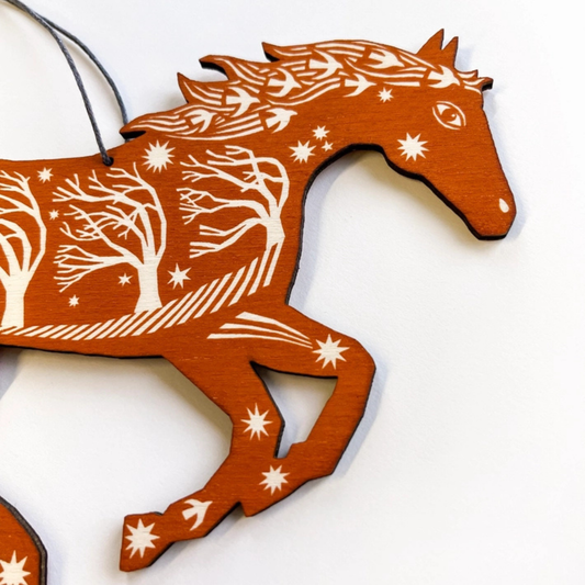 Hanging Wooden Decoration - Ginger Horse