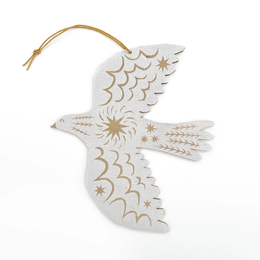 Wooden Hanging Decoration - White Winter Bird
