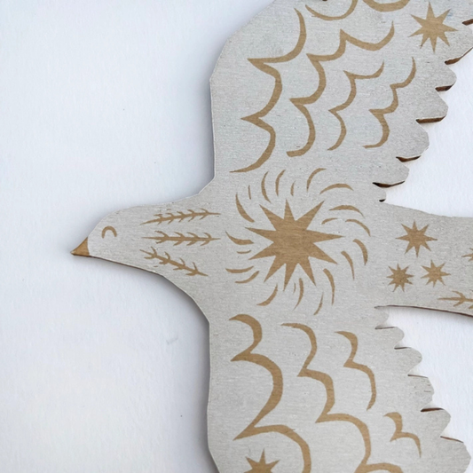 Wooden Hanging Decoration - White Winter Bird