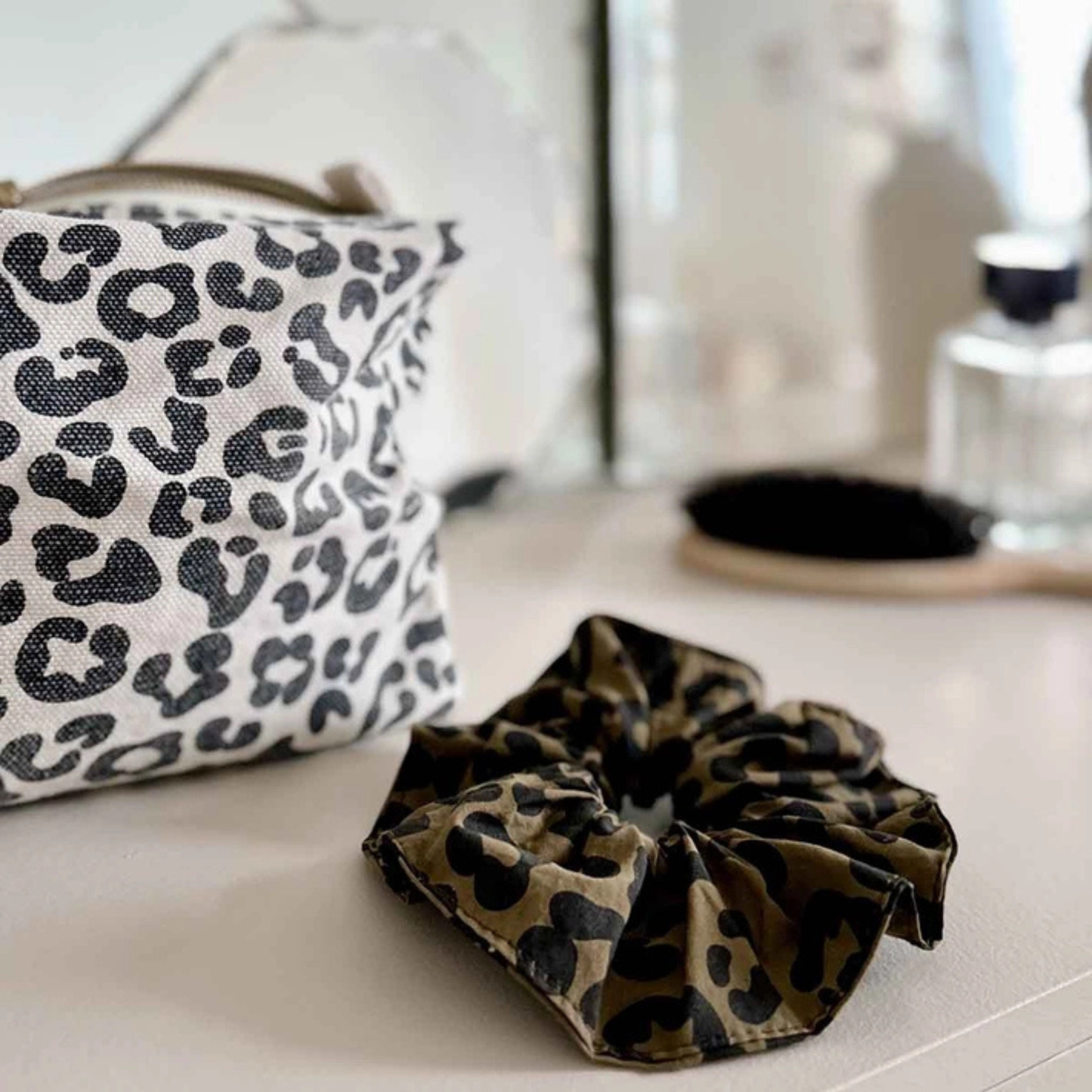 Hair Scrunchie - Olive Leopard Print