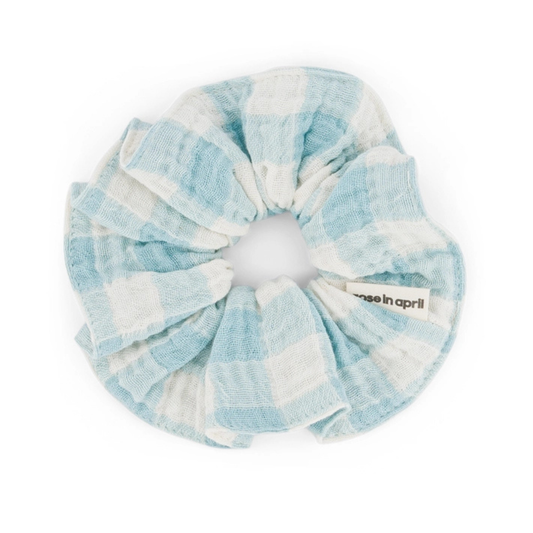 Hair Scrunchie - Canal Blue Gingham Check