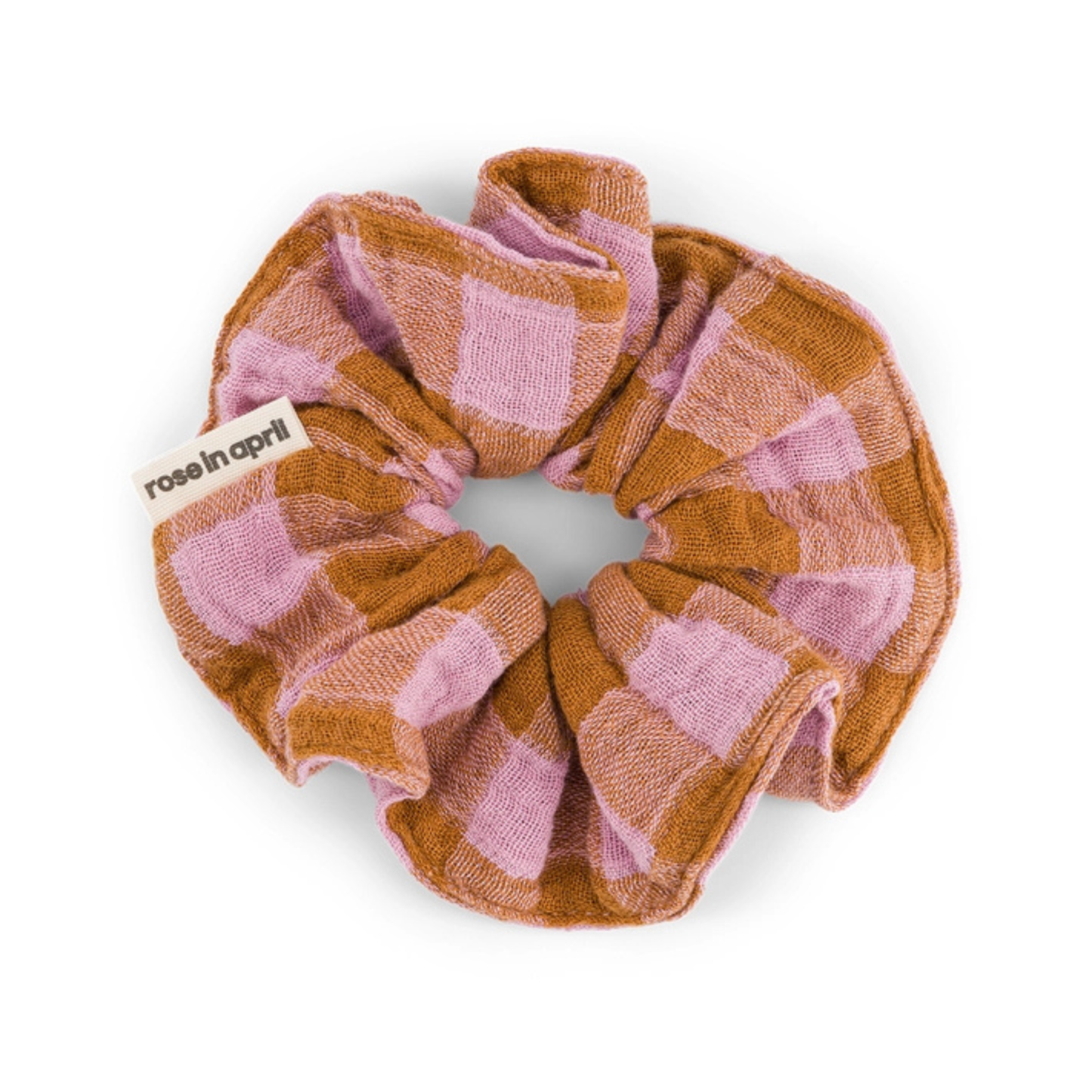 Hair Scrunchie - Lilac & Caramel Gingham Check