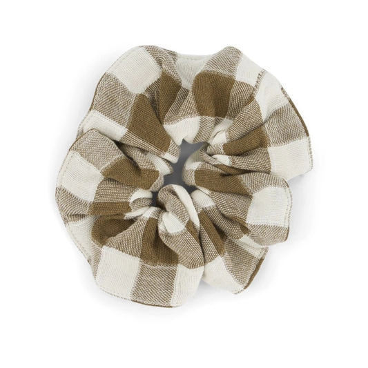 Hair Scrunchie - Khaki Gingham Check