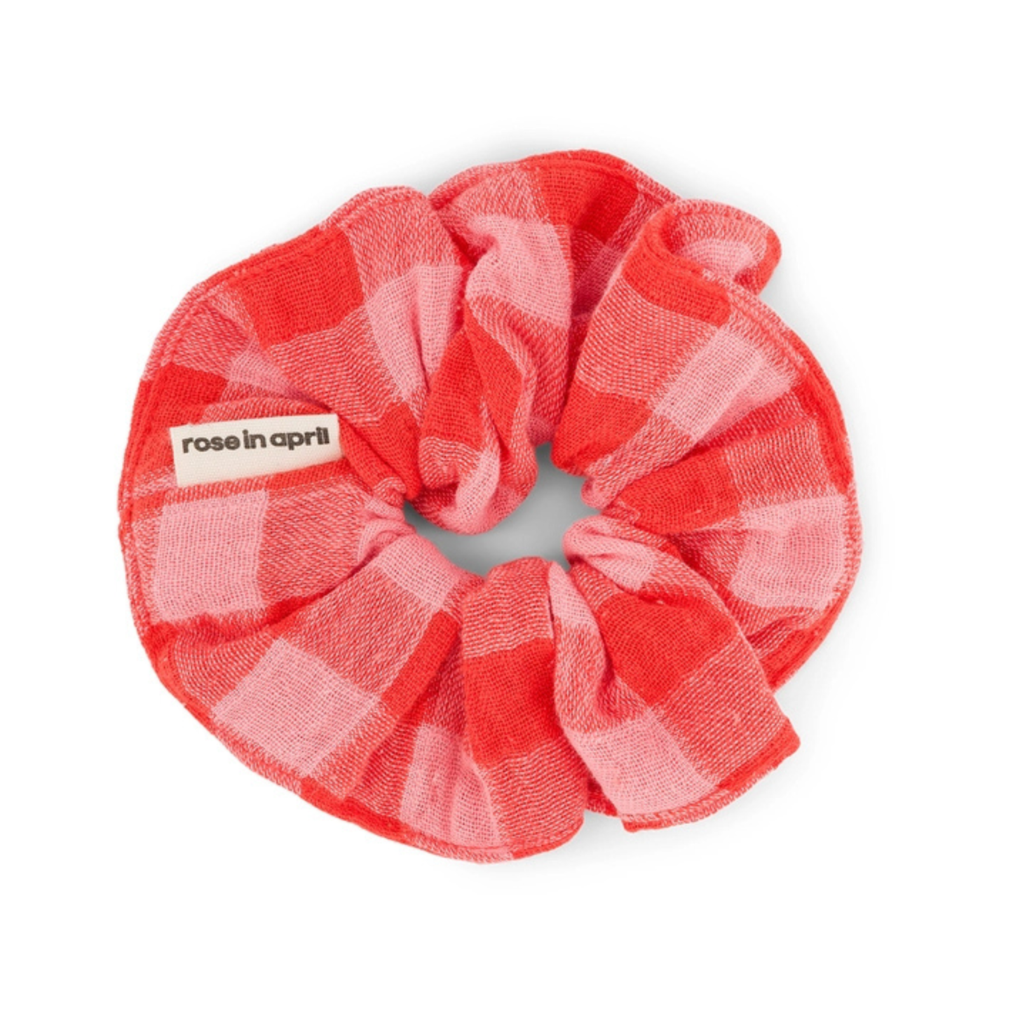 Hair Scrunchie - Red and Pink Gingham Check