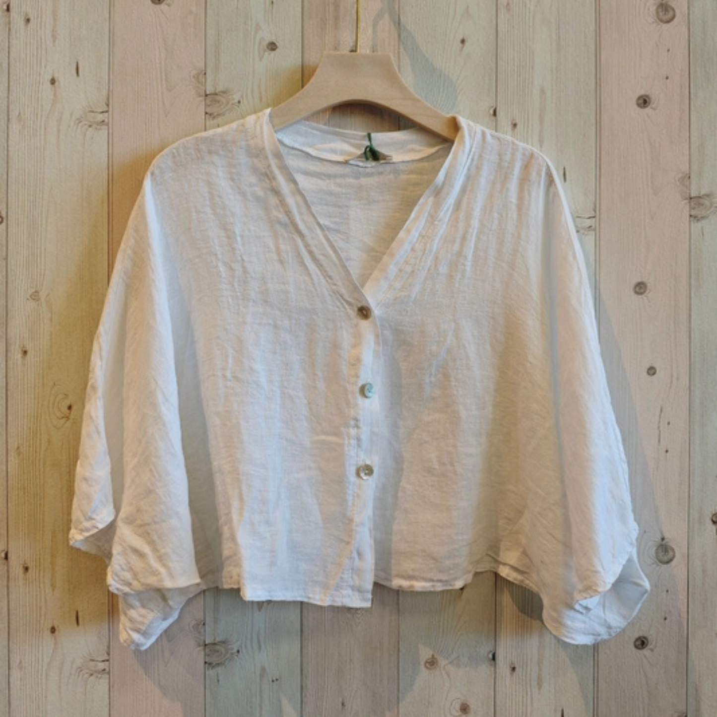 Linen Short Sleeve Button Blouse - White