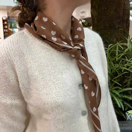 Silk and Cotton Hearts Scarf - Brown