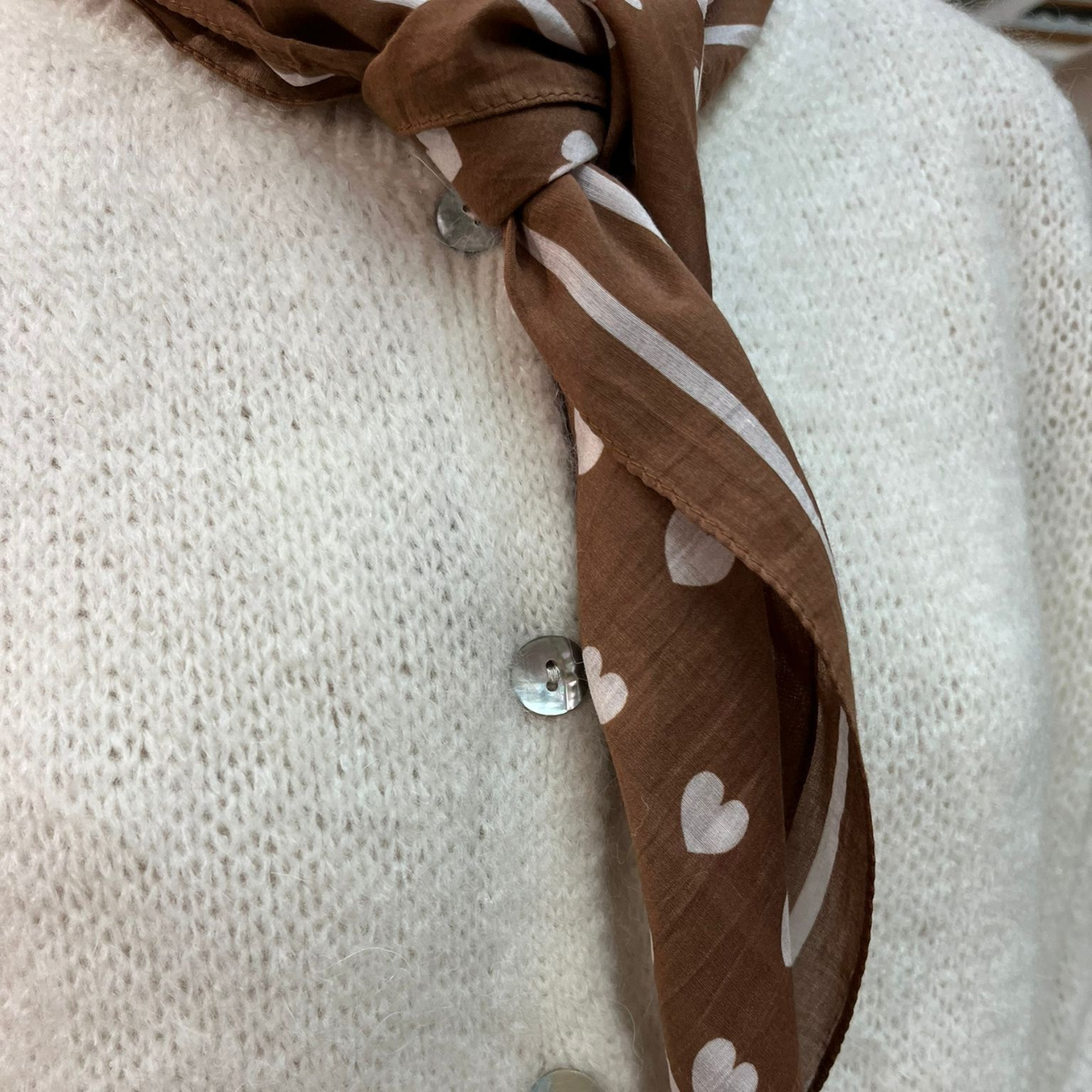 Silk and Cotton Hearts Scarf - Brown