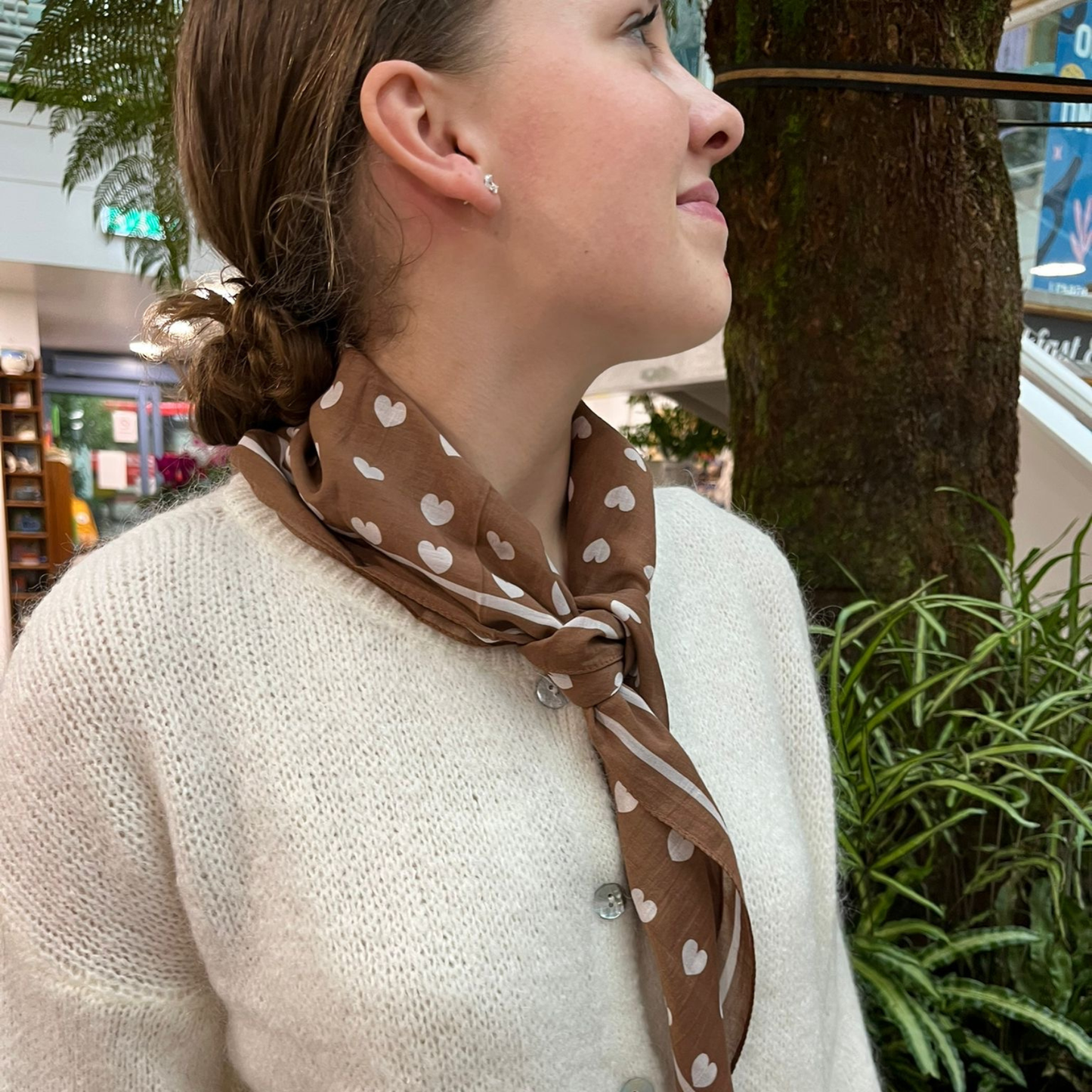 Silk and Cotton Hearts Scarf - Brown