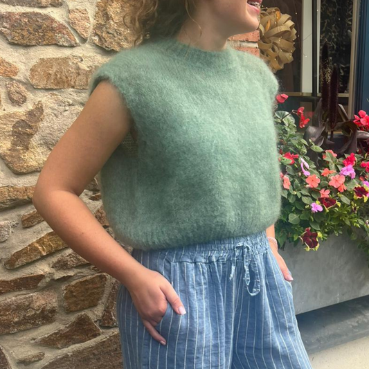 Sleeveless Mohair Crop Sweater - Almond Green