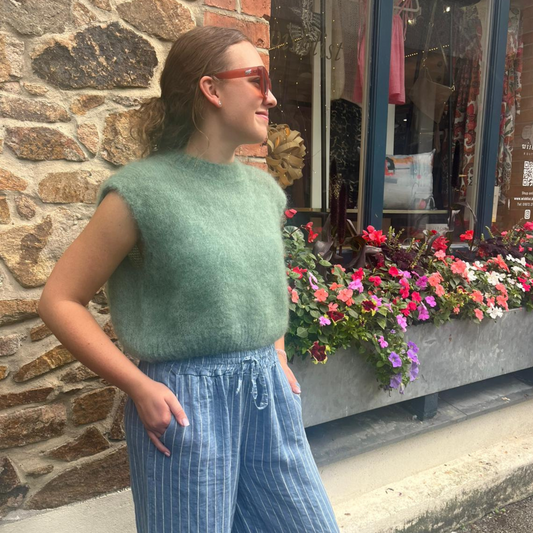 Sleeveless Mohair Crop Sweater - Almond Green