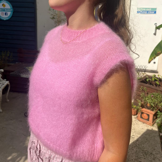 Sleeveless Mohair Crop Sweater - Candy Pink