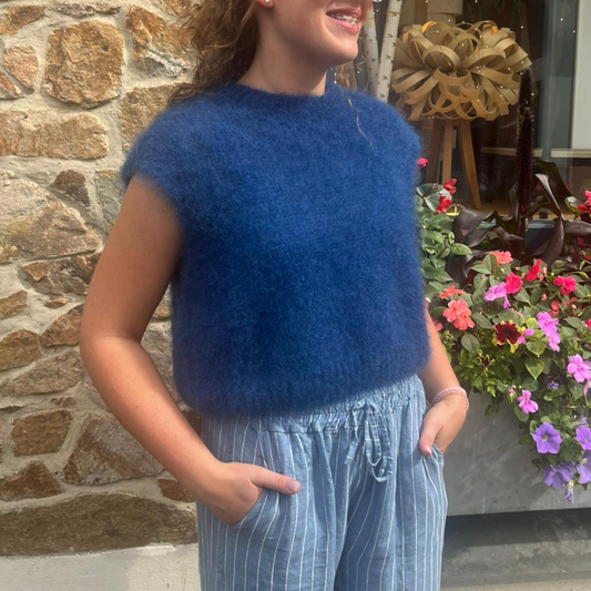 Sleeveless Mohair Crop Sweater - Midnight Blue