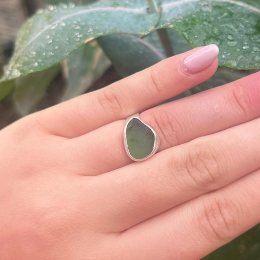 Eco Silver Ring - Green Sea Glass